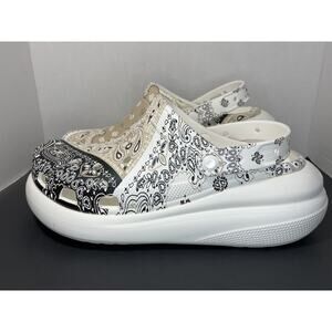 New Crocs Classic Crush Bandana Clog White/ Black/ Beige Slip On Men's Size 12